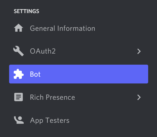 The bot tab in the application page.